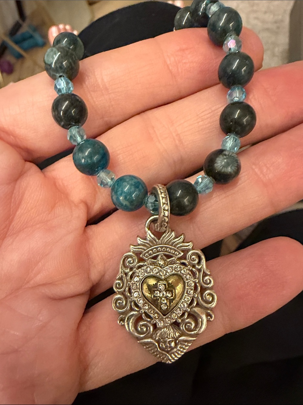 Brighton Blue Beaded Bracelet with  Heart Pendant